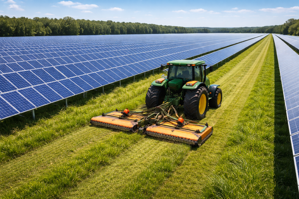 Solar field mowing and vegetation control